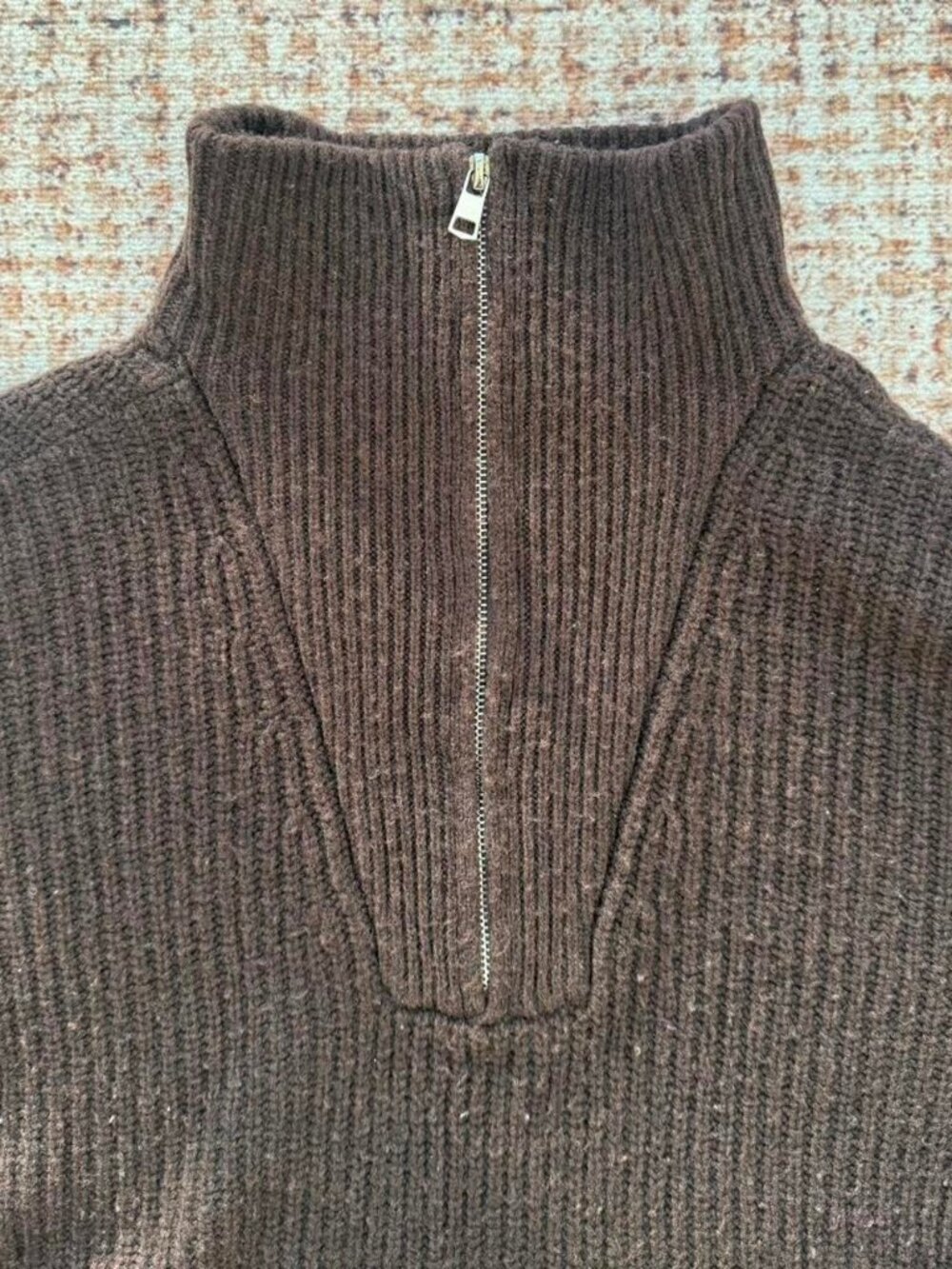 Brown quarter zip cashmere sweater Size L - Picture 2 of 3